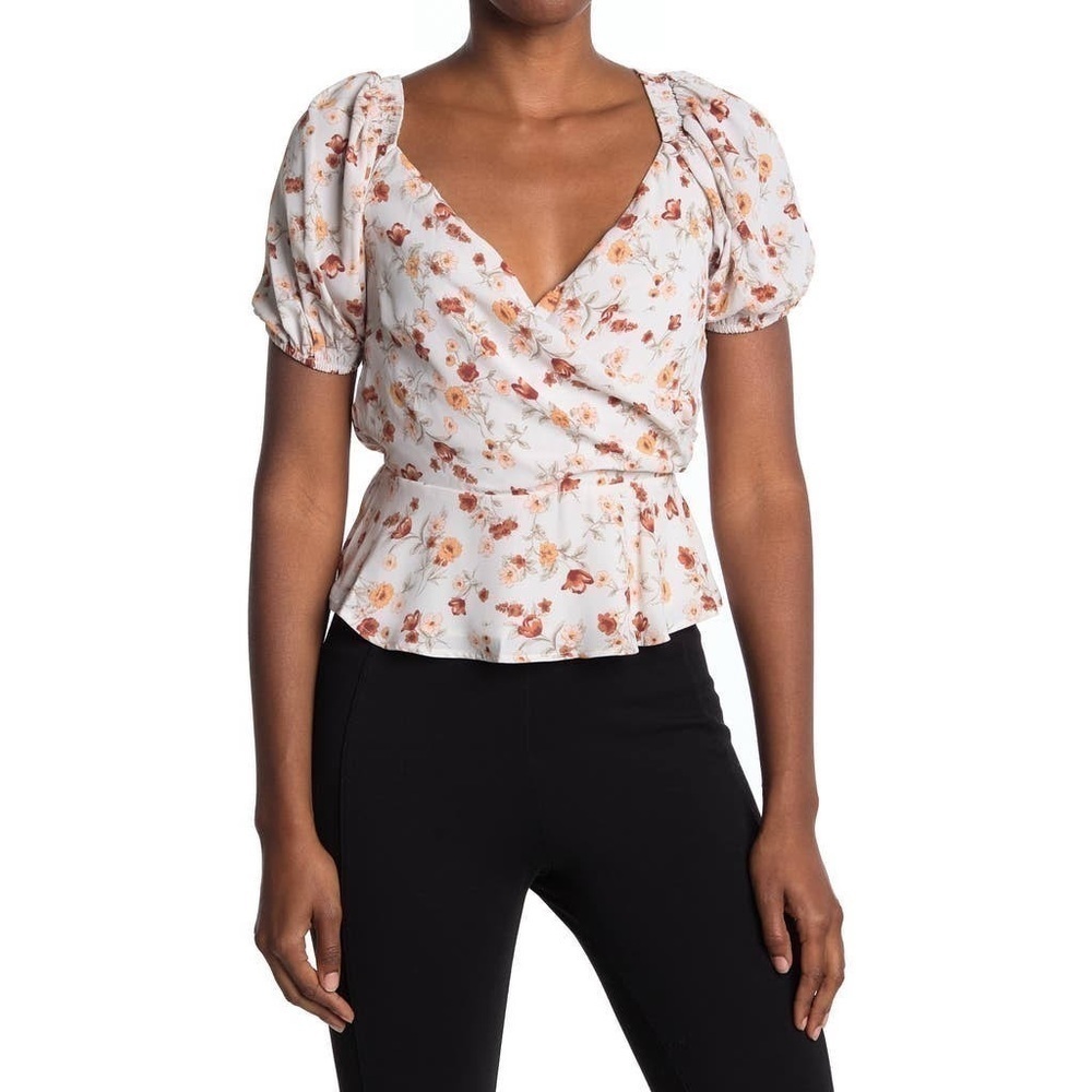 ASTR the Label Floral Faux Wrap Peplum Top Medium